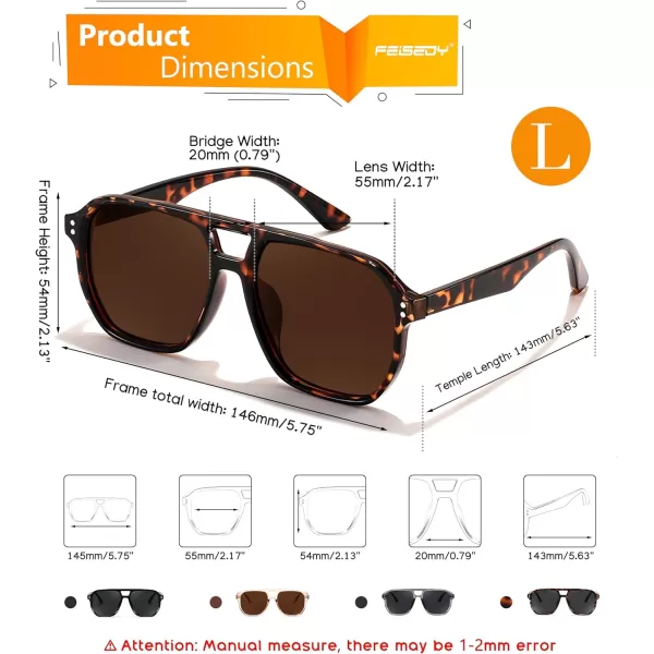 FEISEDY Retro Avaitor Sunglasses Women Men Vintage Square 70s Plastic Frame Pilot Sun Glasses B9144Leopard Frame Tea Lens