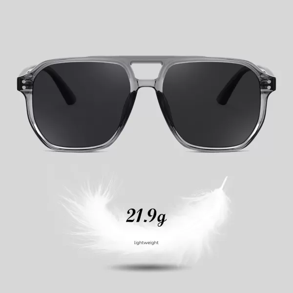 FEISEDY Retro Avaitor Sunglasses Women Men Vintage Square 70s Plastic Frame Pilot Sun Glasses B9144Transparent Grey Fame Grey Lens