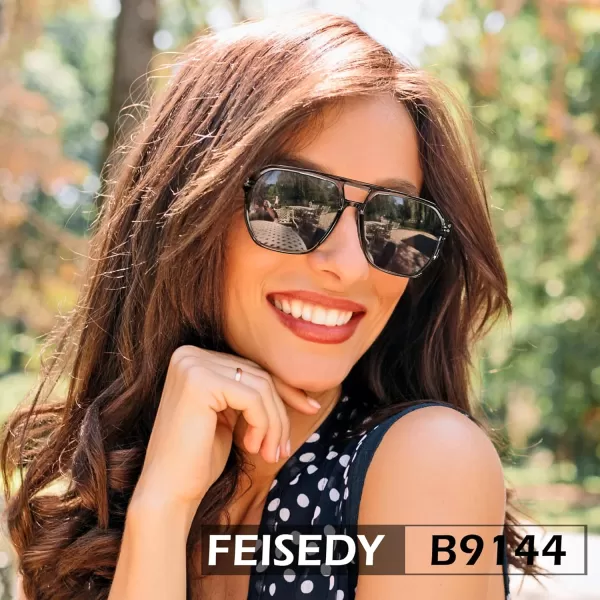 FEISEDY Retro Avaitor Sunglasses Women Men Vintage Square 70s Plastic Frame Pilot Sun Glasses B9144Transparent Grey Fame Grey Lens