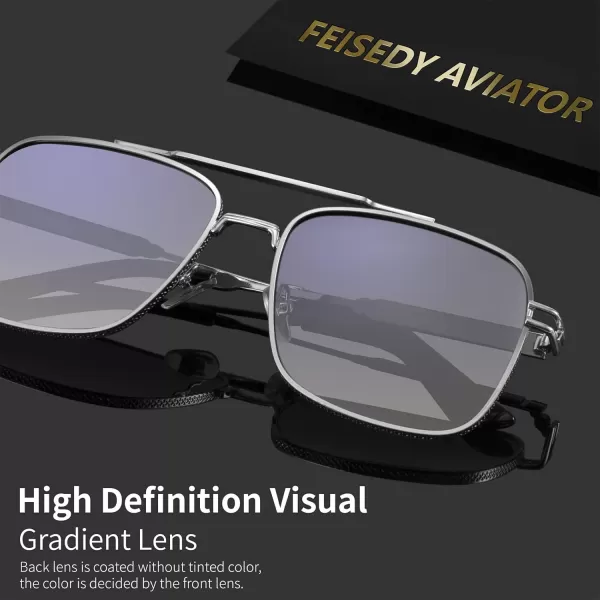 FEISEDY Retro Square Aviator Sunglasses for Men Women Vintage 70s Pilot Shades Classic Metal Frame B2845Blue Mirror Lens Silver Metal Frame