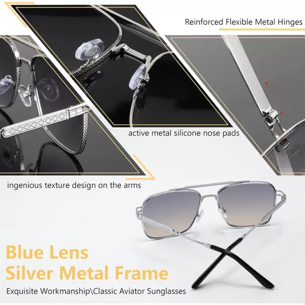 FEISEDY Retro Square Aviator Sunglasses for Men Women Vintage 70s Pilot Shades Classic Metal Frame B2845Blue Mirror Lens Silver Metal Frame