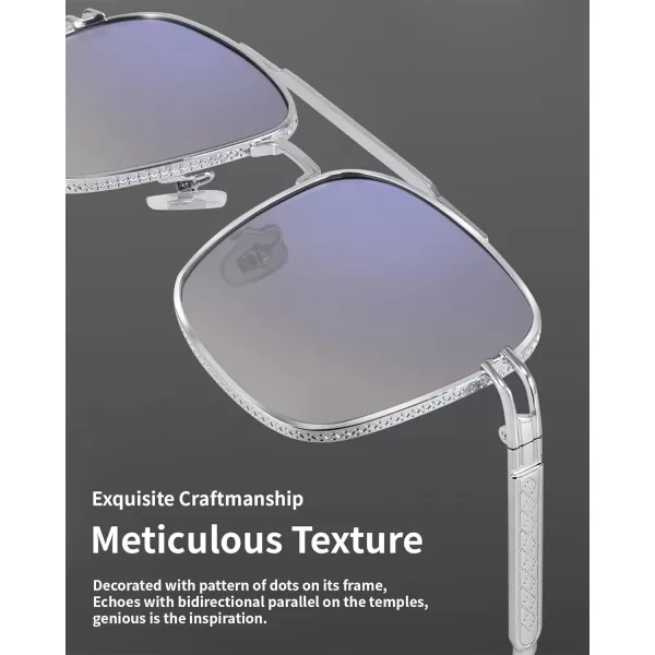 FEISEDY Retro Square Aviator Sunglasses for Men Women Vintage 70s Pilot Shades Classic Metal Frame B2845Blue Mirror Lens Silver Metal Frame