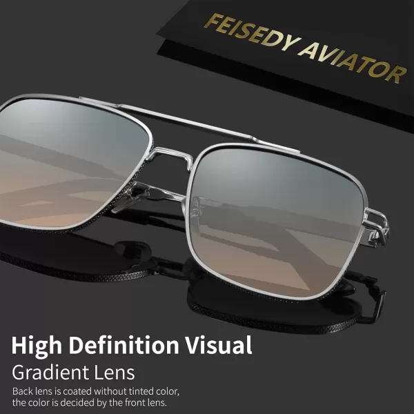 FEISEDY Retro Square Aviator Sunglasses for Men Women Vintage 70s Pilot Shades Classic Metal Frame B2845Blue Yellow Lens Silver Metal Frame
