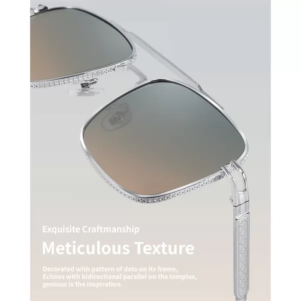 FEISEDY Retro Square Aviator Sunglasses for Men Women Vintage 70s Pilot Shades Classic Metal Frame B2845Blue Yellow Lens Silver Metal Frame