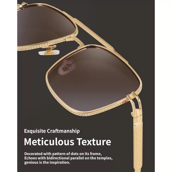 FEISEDY Retro Square Aviator Sunglasses for Men Women Vintage 70s Pilot Shades Classic Metal Frame B2845Gradient Tea Lens Golden Metal Frame
