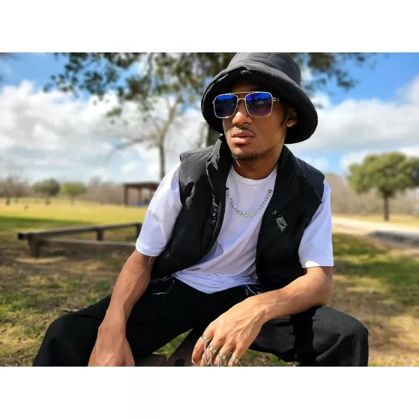 FEISEDY Retro Square Aviator Sunglasses for Men Women Vintage 70s Pilot Shades Classic Metal Frame B2845Gradient Tea Lens Golden Metal Frame