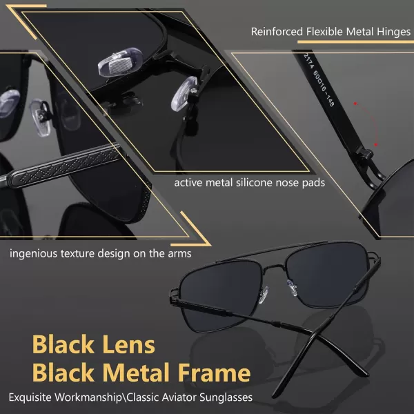 FEISEDY Retro Square Aviator Sunglasses for Men Women Vintage 70s Pilot Shades Classic Metal Frame B2845Grey Lens Black Metal Frame