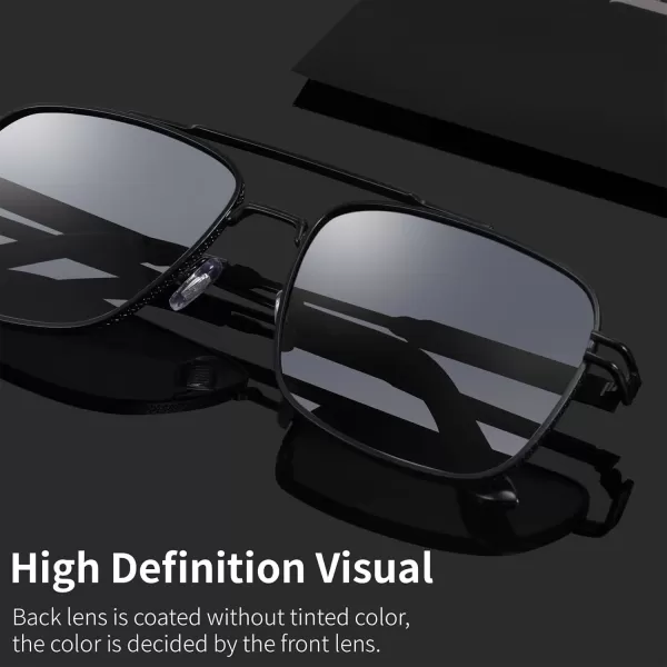 FEISEDY Retro Square Aviator Sunglasses for Men Women Vintage 70s Pilot Shades Classic Metal Frame B2845Grey Lens Black Metal Frame