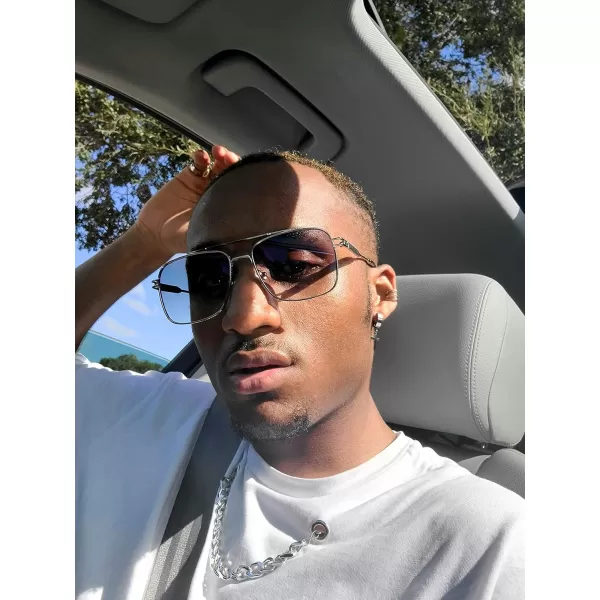 FEISEDY Retro Square Aviator Sunglasses for Men Women Vintage 70s Pilot Shades Classic Metal Frame B2845Grey Lens Black Metal Frame