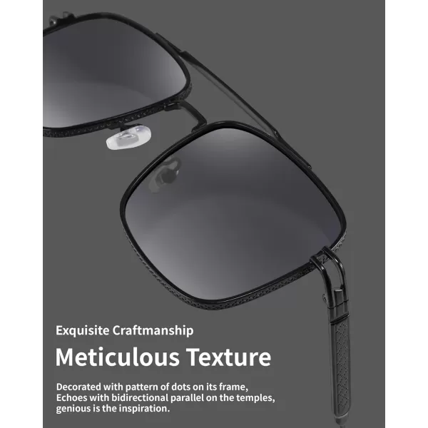 FEISEDY Retro Square Aviator Sunglasses for Men Women Vintage 70s Pilot Shades Classic Metal Frame B2845Grey Lens Black Metal Frame