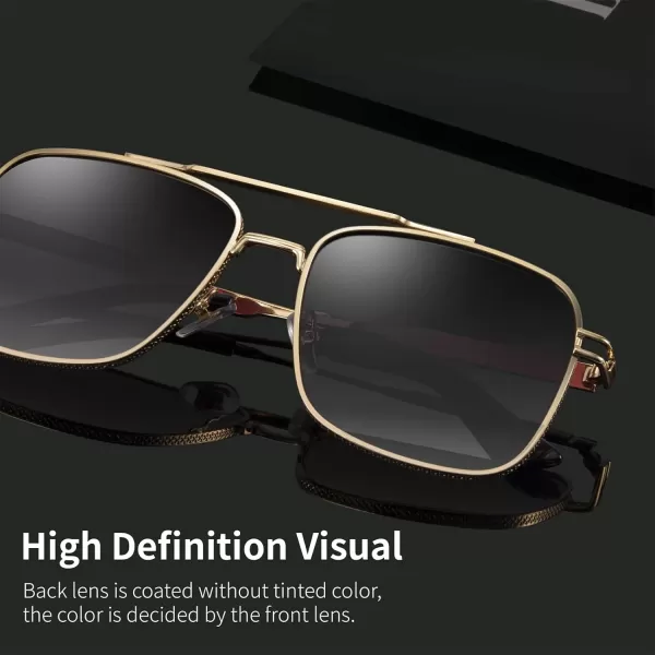 FEISEDY Retro Square Aviator Sunglasses for Men Women Vintage 70s Pilot Shades Classic Metal Frame B2845Grey Lens Golden Metal Frame