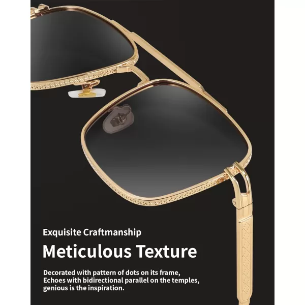 FEISEDY Retro Square Aviator Sunglasses for Men Women Vintage 70s Pilot Shades Classic Metal Frame B2845Grey Lens Golden Metal Frame
