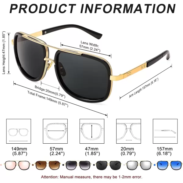 FEISEDY Retro Trendy Aviator Sunglasses Women Men Classic Vintage Square Sunglasses 70s Large Metal Shades B2321001 Gold FrameGray Lens