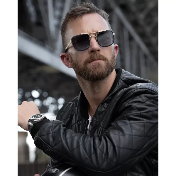 FEISEDY Retro Trendy Aviator Sunglasses Women Men Classic Vintage Square Sunglasses 70s Large Metal Shades B2321001 Gold FrameGray Lens