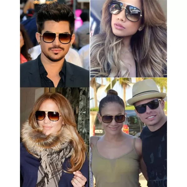 FEISEDY Retro Trendy Aviator Sunglasses Women Men Classic Vintage Square Sunglasses 70s Large Metal Shades B2321001 Gold FrameGray Lens