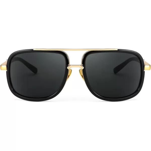 FEISEDY Retro Trendy Aviator Sunglasses Women Men Classic Vintage Square Sunglasses 70s Large Metal Shades B2321001 Gold FrameGray Lens