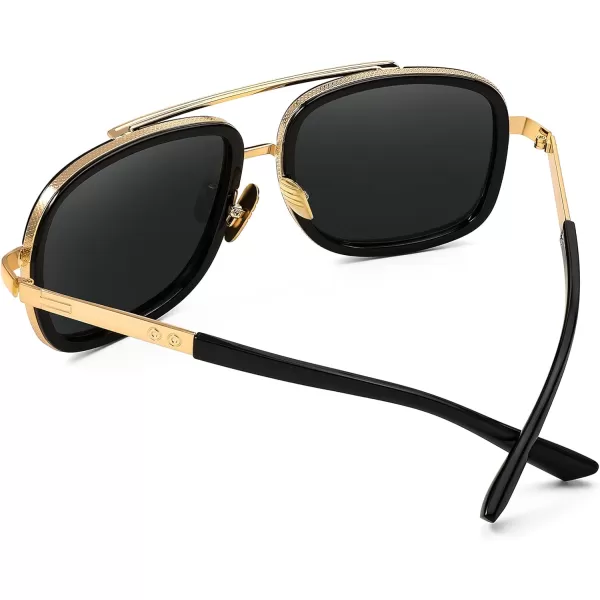 FEISEDY Retro Trendy Aviator Sunglasses Women Men Classic Vintage Square Sunglasses 70s Large Metal Shades B2321001 Gold FrameGray Lens