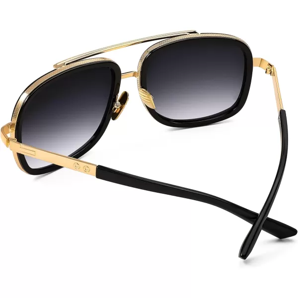 FEISEDY Retro Trendy Aviator Sunglasses Women Men Classic Vintage Square Sunglasses 70s Large Metal Shades B2321002 Gold FrameGradient Gray Lens