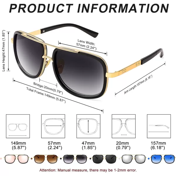 FEISEDY Retro Trendy Aviator Sunglasses Women Men Classic Vintage Square Sunglasses 70s Large Metal Shades B2321002 Gold FrameGradient Gray Lens
