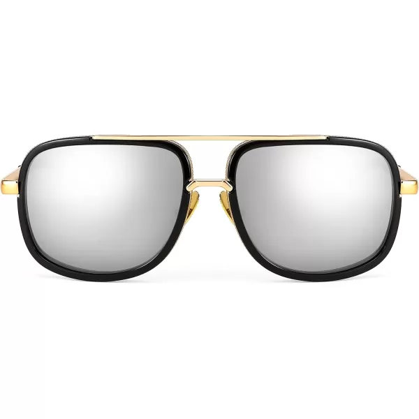 FEISEDY Retro Trendy Aviator Sunglasses Women Men Classic Vintage Square Sunglasses 70s Large Metal Shades B2321003 Gold FrameWhite Mirrored Lens