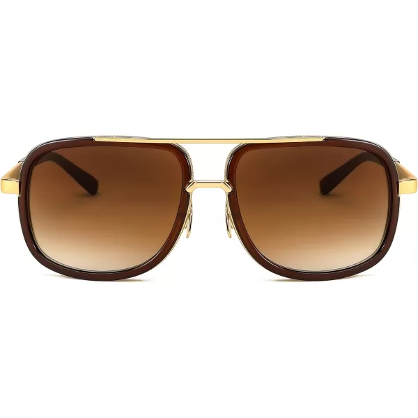 FEISEDY Retro Trendy Aviator Sunglasses Women Men Classic Vintage Square Sunglasses 70s Large Metal Shades B2321004 Gold FrameGradient Brown Lens