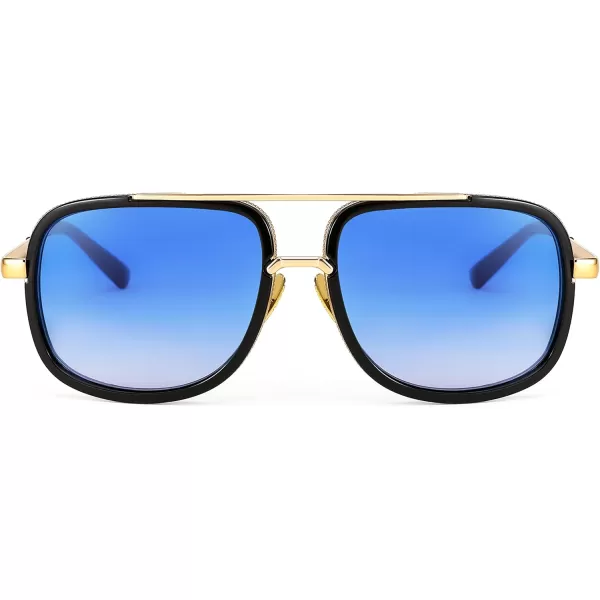 FEISEDY Retro Trendy Aviator Sunglasses Women Men Classic Vintage Square Sunglasses 70s Large Metal Shades B2321005 Gold FrameGradient Blue Lens