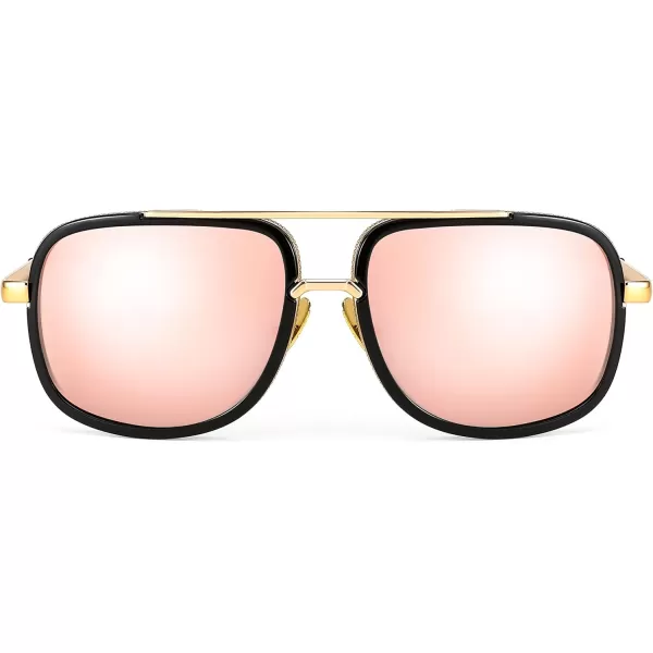 FEISEDY Retro Trendy Aviator Sunglasses Women Men Classic Vintage Square Sunglasses 70s Large Metal Shades B2321006 Gold FramePink Mirrored Lens