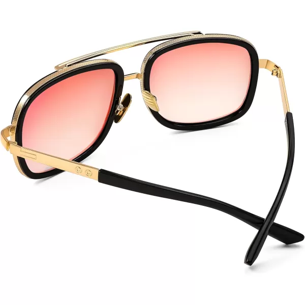 FEISEDY Retro Trendy Aviator Sunglasses Women Men Classic Vintage Square Sunglasses 70s Large Metal Shades B2321006 Gold FramePink Mirrored Lens