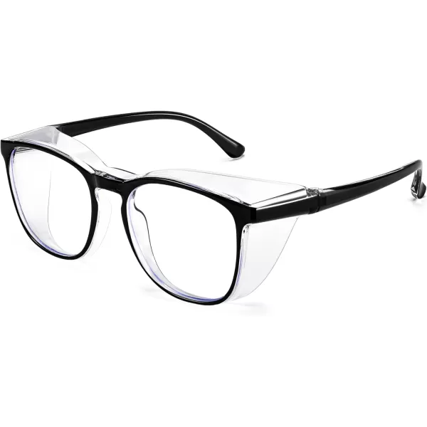 FEISEDY Safety Glasses Anti Fog Goggles Protective Eyewear Blue Light Blocking Clear Glasses for Women Men B9104Black