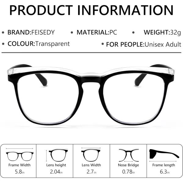 FEISEDY Safety Glasses Anti Fog Goggles Protective Eyewear Blue Light Blocking Clear Glasses for Women Men B9104Black