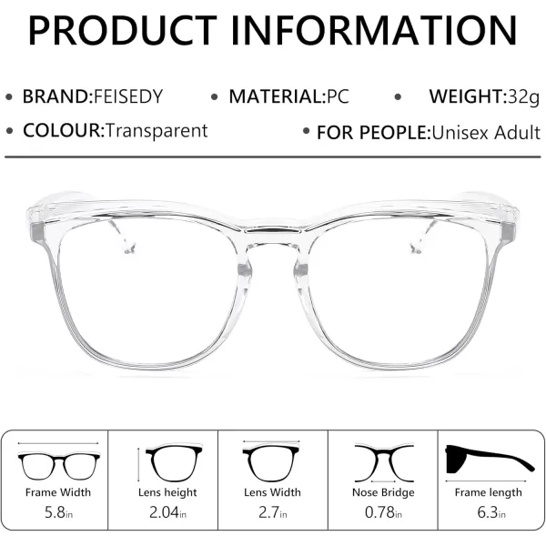 FEISEDY Safety Glasses Anti Fog Goggles Protective Eyewear Blue Light Blocking Clear Glasses for Women Men B9104Clear