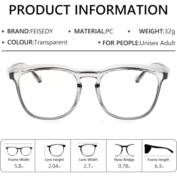 FEISEDY Safety Glasses Anti Fog Goggles Protective Eyewear Blue Light Blocking Clear Glasses for Women Men B9104Grey