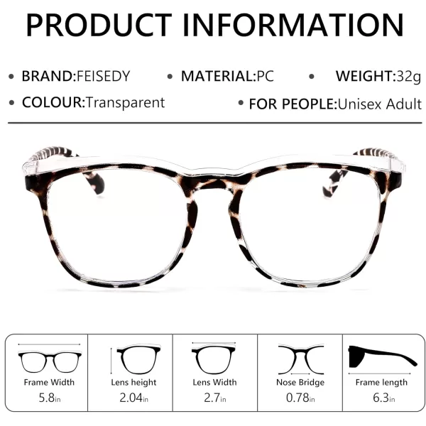 FEISEDY Safety Glasses Anti Fog Goggles Protective Eyewear Blue Light Blocking Clear Glasses for Women Men B9104Leopard