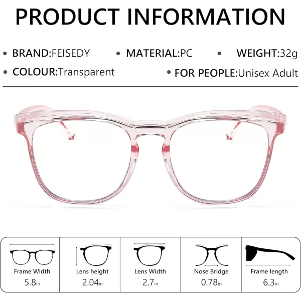FEISEDY Safety Glasses Anti Fog Goggles Protective Eyewear Blue Light Blocking Clear Glasses for Women Men B9104Pink