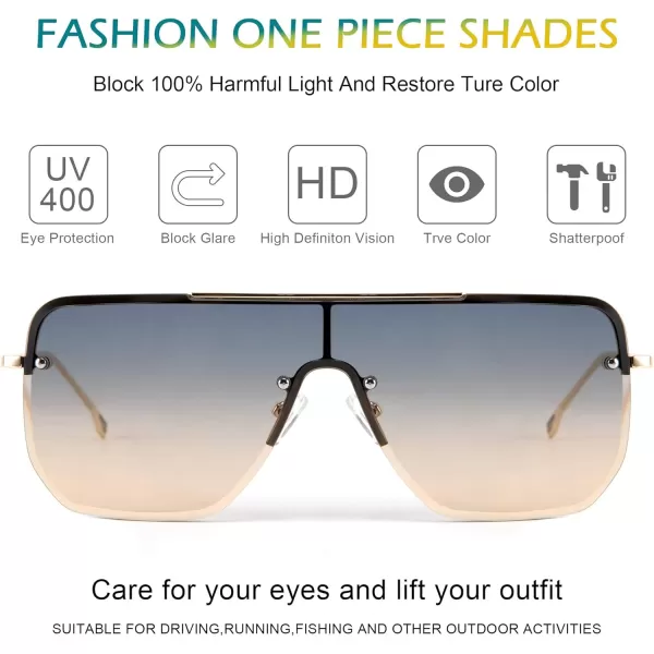 FEISEDY Siamese Flat Top Square Sunglasses One Piece SemiRimless Metal Frame Women Men Stylish B9009Blue  Yellow