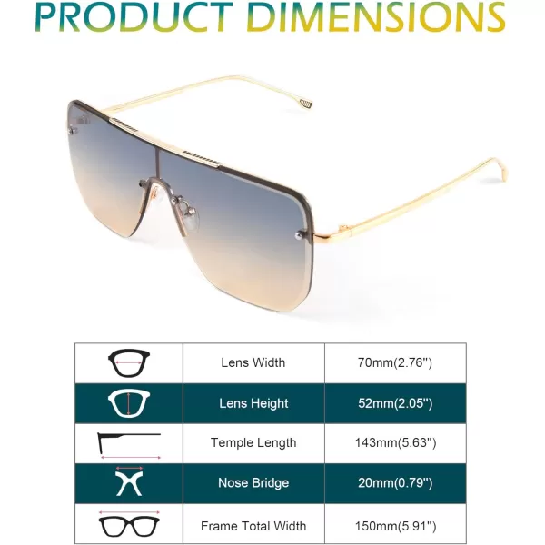 FEISEDY Siamese Flat Top Square Sunglasses One Piece SemiRimless Metal Frame Women Men Stylish B9009Blue  Yellow