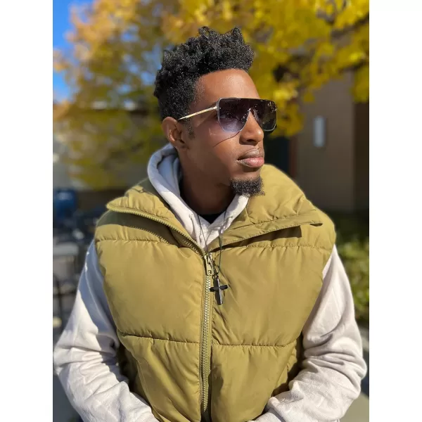 FEISEDY Siamese Flat Top Square Sunglasses One Piece SemiRimless Metal Frame Women Men Stylish B9009Blue  Yellow