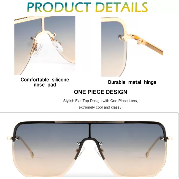 FEISEDY Siamese Flat Top Square Sunglasses One Piece SemiRimless Metal Frame Women Men Stylish B9009Blue  Yellow