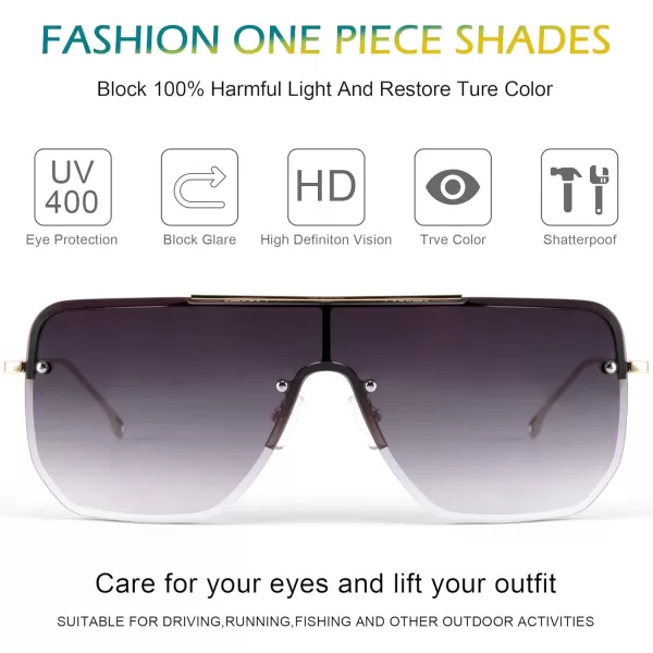 FEISEDY Siamese Flat Top Square Sunglasses One Piece SemiRimless Metal Frame Women Men Stylish B9009Gradient Grey