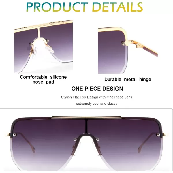 FEISEDY Siamese Flat Top Square Sunglasses One Piece SemiRimless Metal Frame Women Men Stylish B9009Gradient Grey