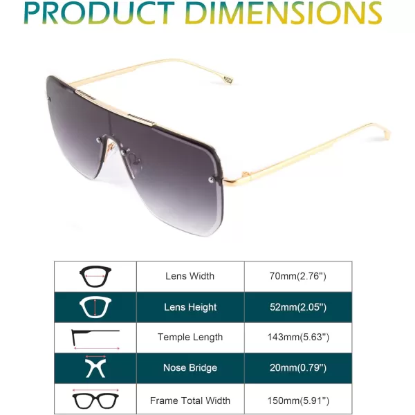 FEISEDY Siamese Flat Top Square Sunglasses One Piece SemiRimless Metal Frame Women Men Stylish B9009Gradient Grey