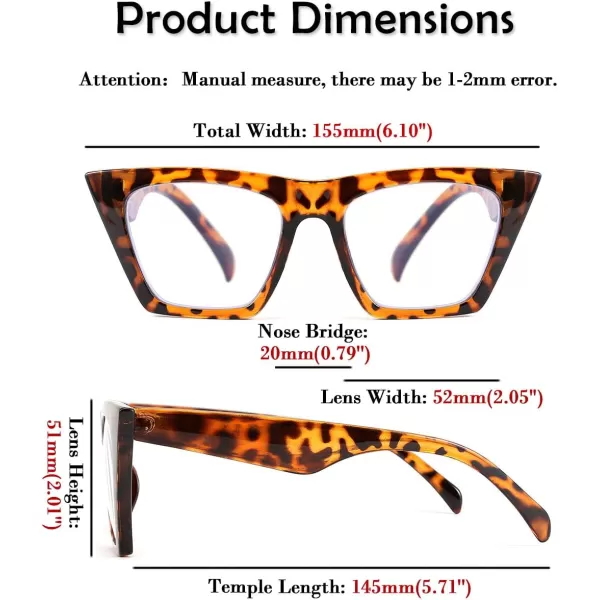 FEISEDY Square Cat Eye Reading Glasses Blue Light Blocking Women Fashion Cateye Reader Anti Glare Digital Eyestrain B2604Leopard