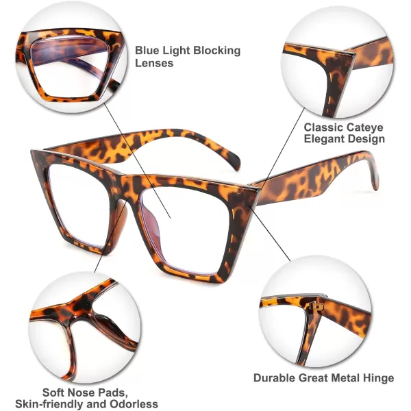 FEISEDY Square Cat Eye Reading Glasses Blue Light Blocking Women Fashion Cateye Reader Anti Glare Digital Eyestrain B2604Leopard