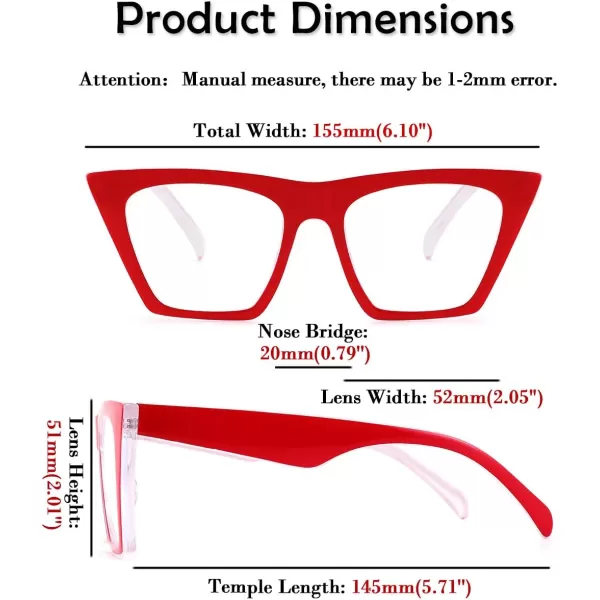 FEISEDY Square Cat Eye Reading Glasses Blue Light Blocking Women Fashion Cateye Reader Anti Glare Digital Eyestrain B2604Red