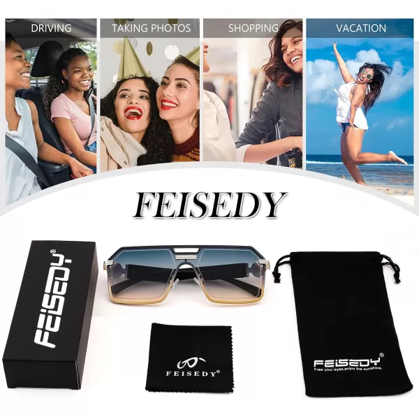 FEISEDY Square One Piece Sunglasses for Women Men Retro Fashion Modern Transparent Gradient Sunnies B9056