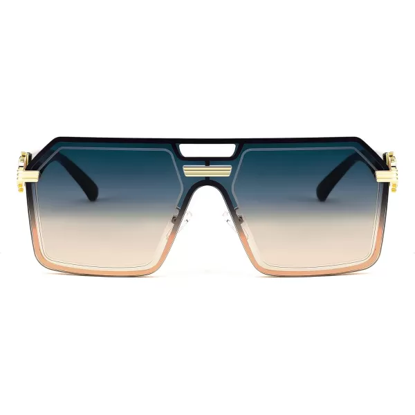 FEISEDY Square One Piece Sunglasses for Women Men Retro Fashion Modern Transparent Gradient Sunnies B9056