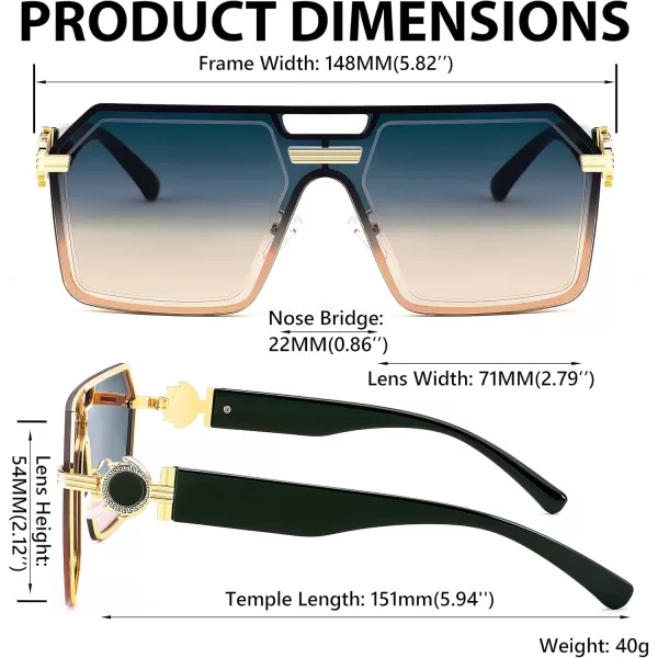 FEISEDY Square One Piece Sunglasses for Women Men Retro Fashion Modern Transparent Gradient Sunnies B9056
