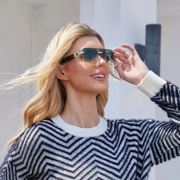 FEISEDY Square One Piece Sunglasses for Women Men Retro Fashion Modern Transparent Gradient Sunnies B9056