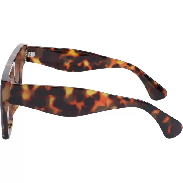 FEISEDY Square Oversized Sunglasses Women Men Trendy Thick Frame Flat Top Shield Rimless Shades B2798003 Leopard Frame Tea Gradient Lens