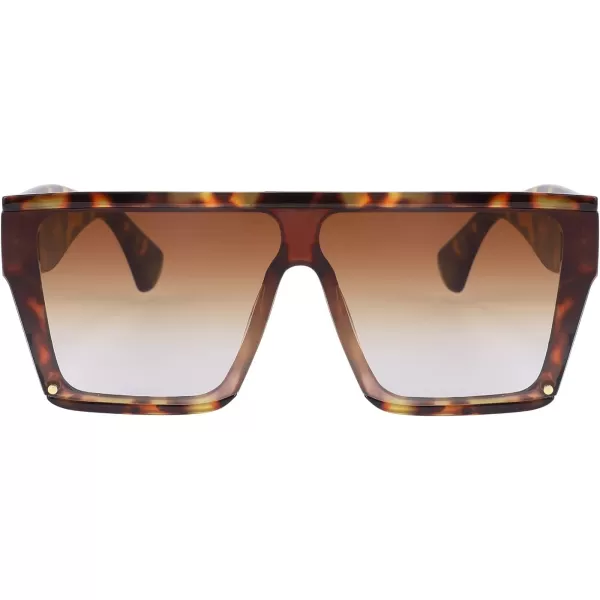 FEISEDY Square Oversized Sunglasses Women Men Trendy Thick Frame Flat Top Shield Rimless Shades B2798003 Leopard Frame Tea Gradient Lens